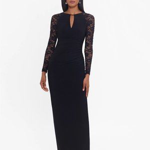 Betsy & Adam Lace-Sleeve Gown Black Size 6